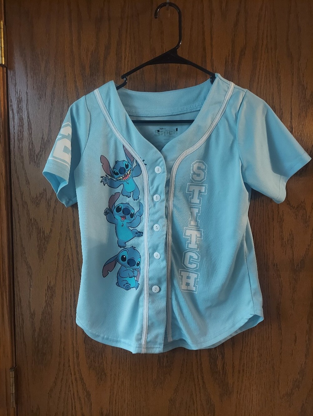 Disney Lilo & Stitch Light Blue Button-Up Baseball Jersey - Size XL (15/17)